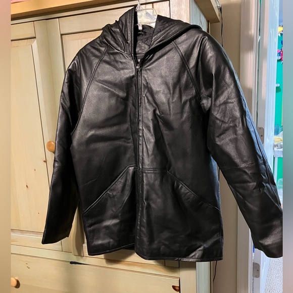 outbrook Jackets & Coats Outbrook Womens Leather Hooded Jacket Size